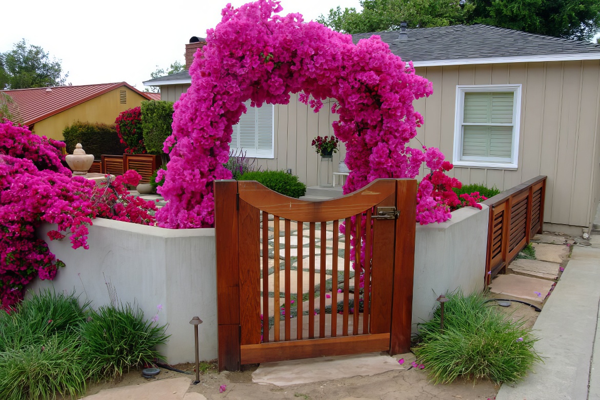 Gate with Hot Pink Bougainvillea