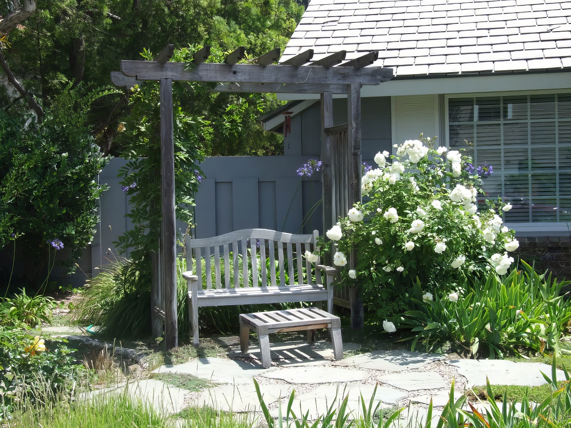 Bench with Arbor and Coffee Table