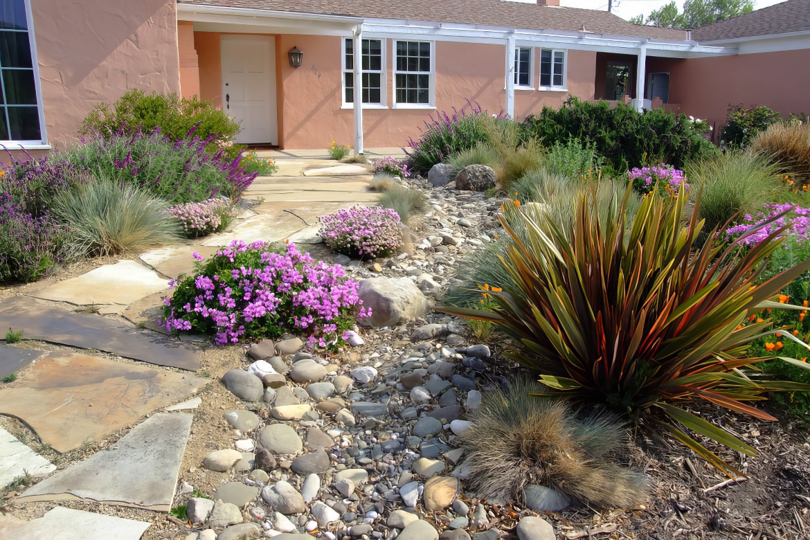 Dry Creek Bed Next to Pavers